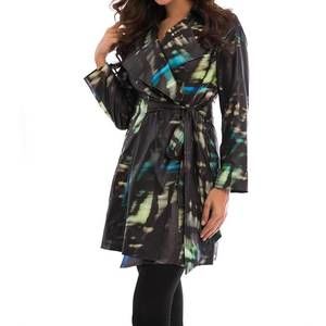 NEW ANGEL midnight belted collared rain jacket in black multi